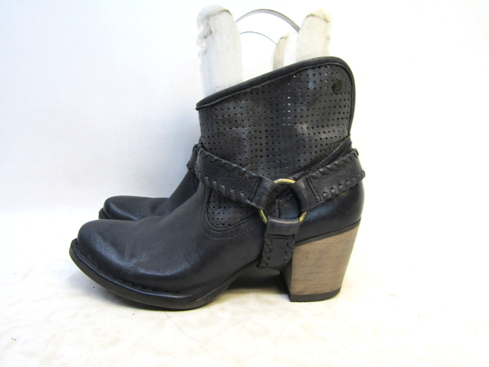 Bussola Size 39 EUR Dark Gray Leather Harness Ankle Fashion Boots Booties